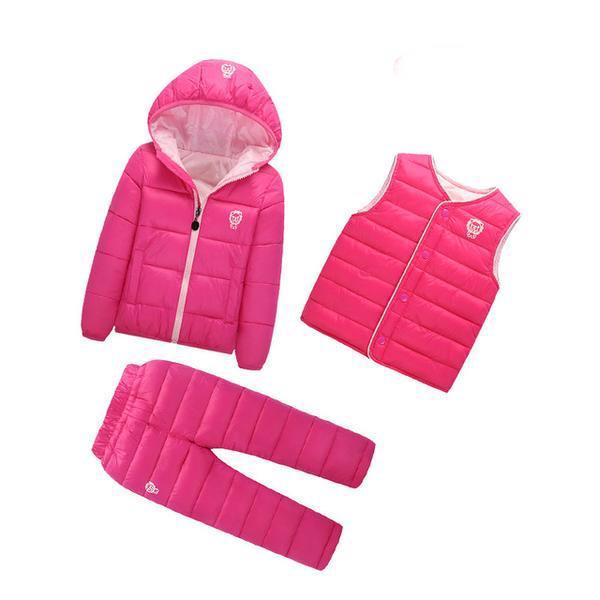 Girls Boys Hooded Padded Coat Vest Pants Outfit Rose