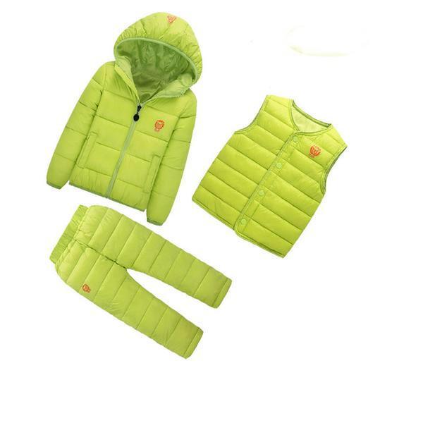 Girls Boys Hooded Padded Coat Vest Pants Outfit Green