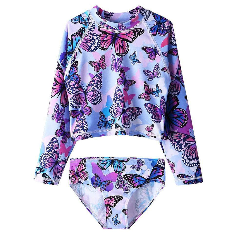 Toddler Girls Butterfly Mermaid Swimsuit Clothes Purple Butterfly