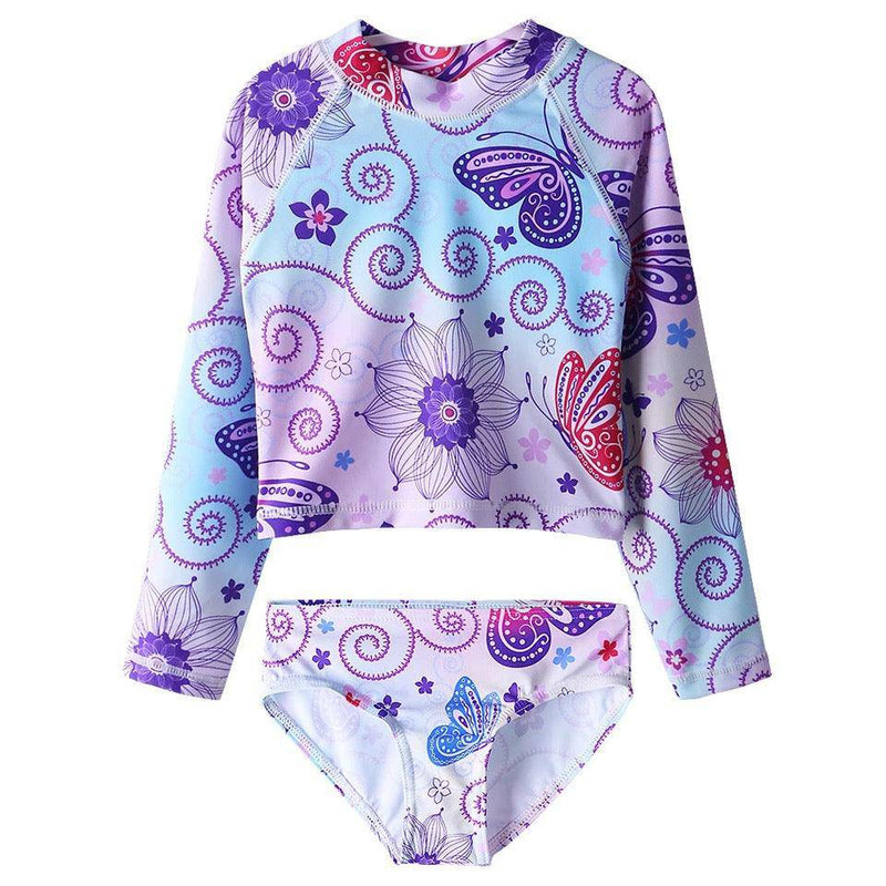 Toddler Girls Butterfly Mermaid Swimsuit Clothes Purple Flower
