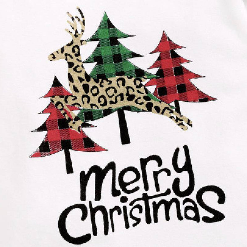 Toddler Girls Christmas Tree Print Top Plaid Sling Skirt