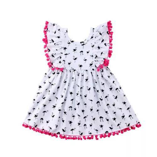 Girls Flamingo Princess Party Pageant Dress White