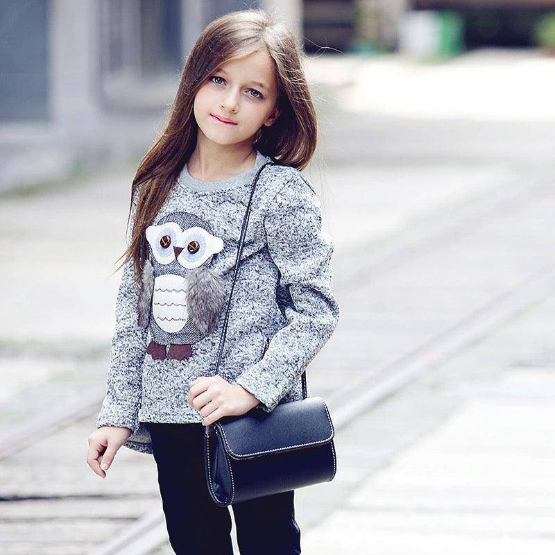 Girls Fleece Tops Lined Zipper Owl Sweater Clothes