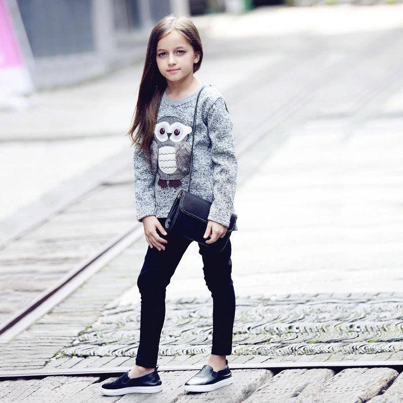 Girls Fleece Tops Lined Zipper Owl Sweater Clothes