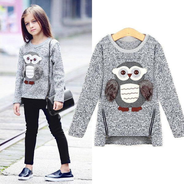 Girls Fleece Tops Lined Zipper Owl Sweater Clothes Beige