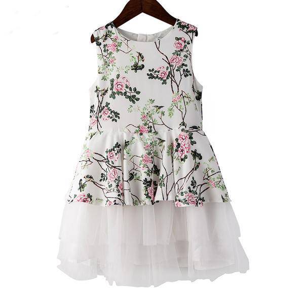 Girls Flower Dress Summer Party Clothes White