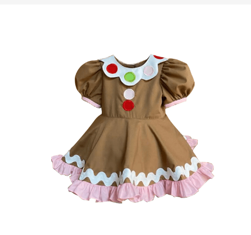 Girls Gingerbread Christmas Cookie Dress Khaki