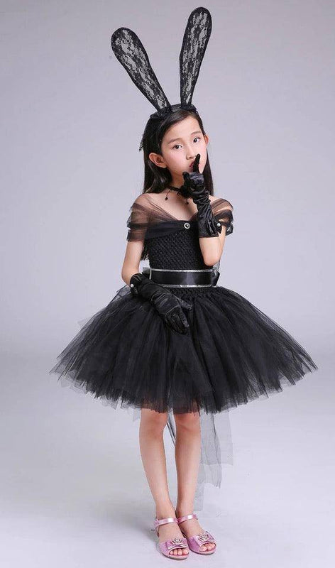 Girls Headband Party Train Tulle Dress knee length Black