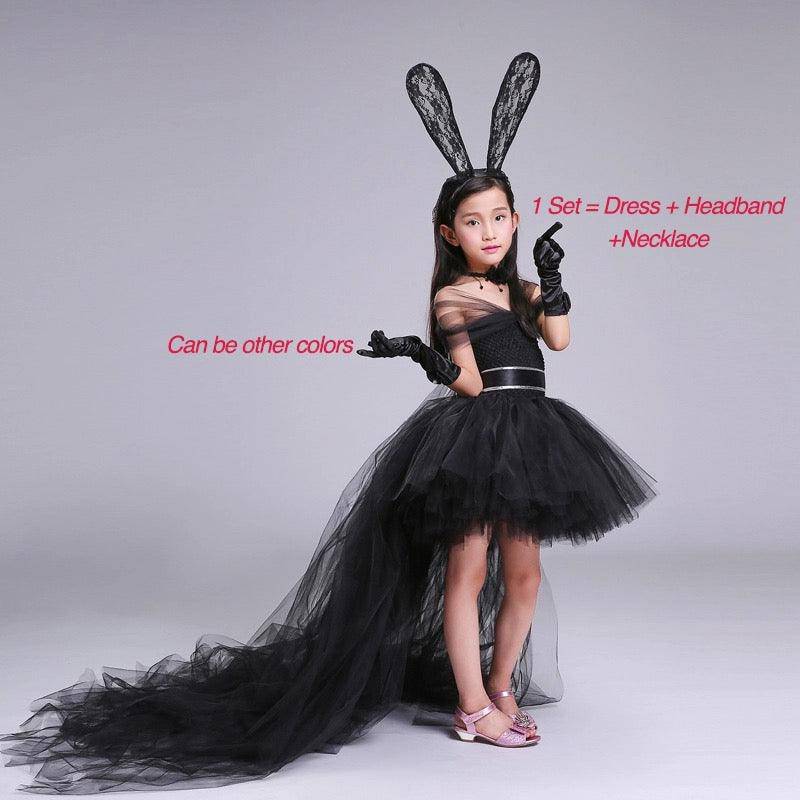 Girls Headband Party Train Tulle Dress