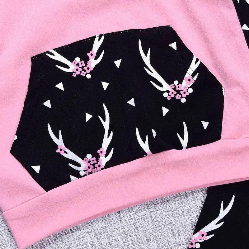 Girls Hoodie Reindeer Buckhorn Print Leggings Clothing Sets