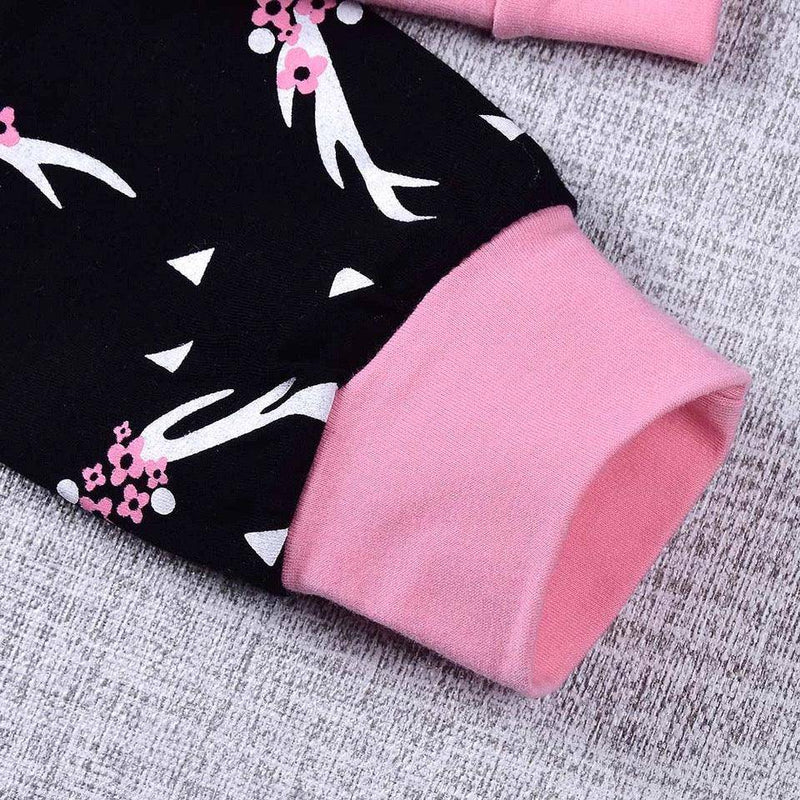 Girls Hoodie Reindeer Buckhorn Print Leggings Clothing Sets