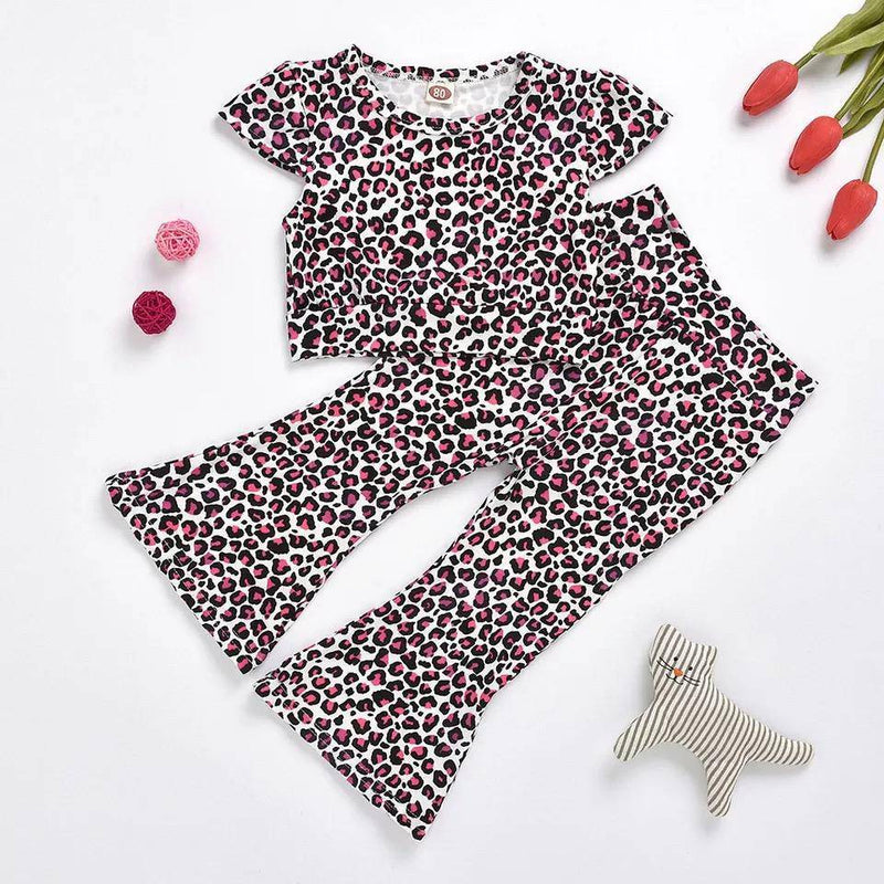 Toddler Girls Leopard Short Sleeve Tops Pant Outfit