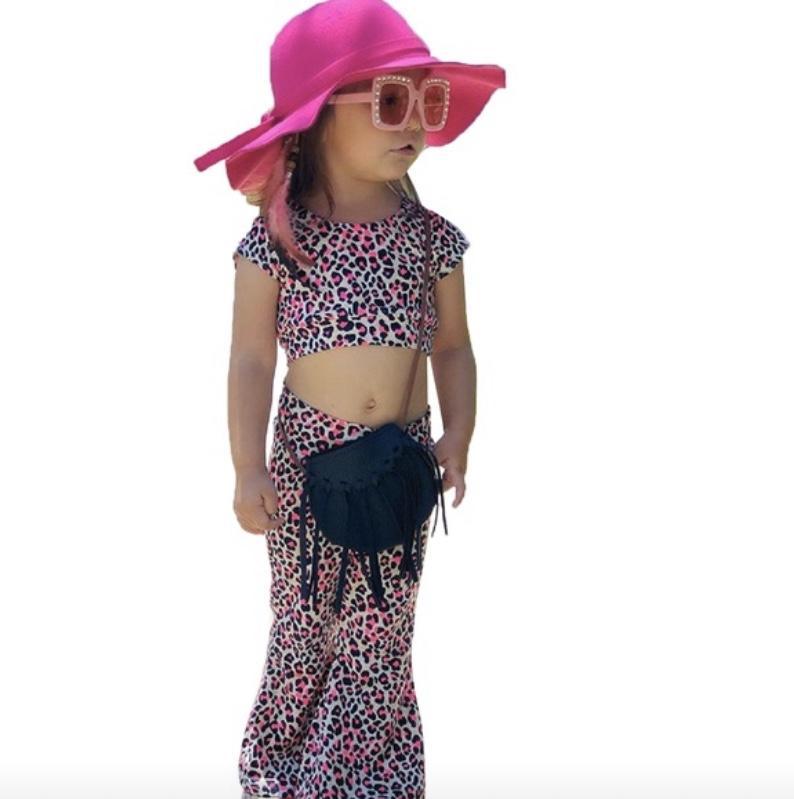 Toddler Girls Leopard Short Sleeve Tops Pant Outfit Leopard