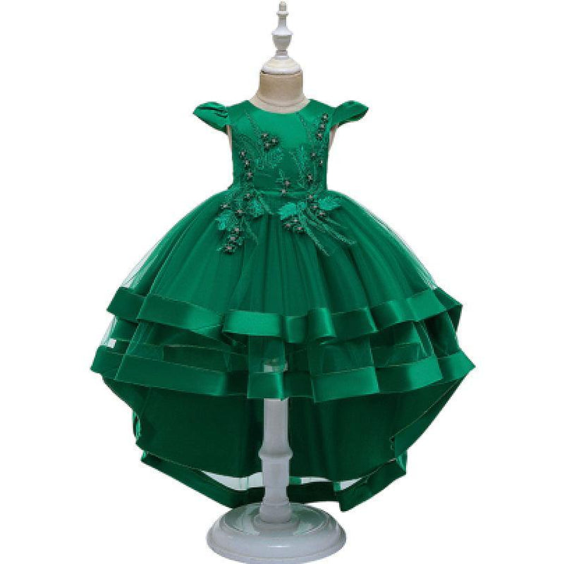 Princess Girls Long Little Host Tail Dress Party Green