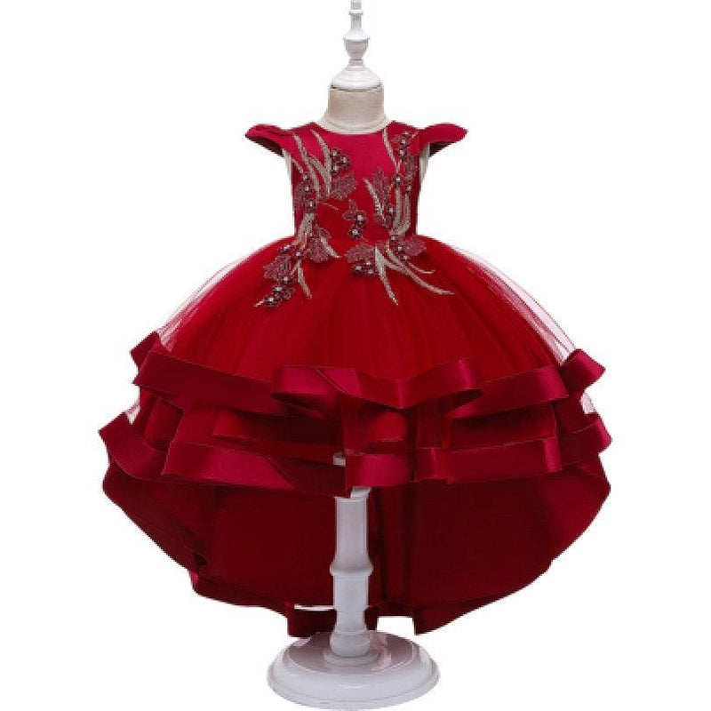 Princess Girls Long Little Host Tail Dress Party Red