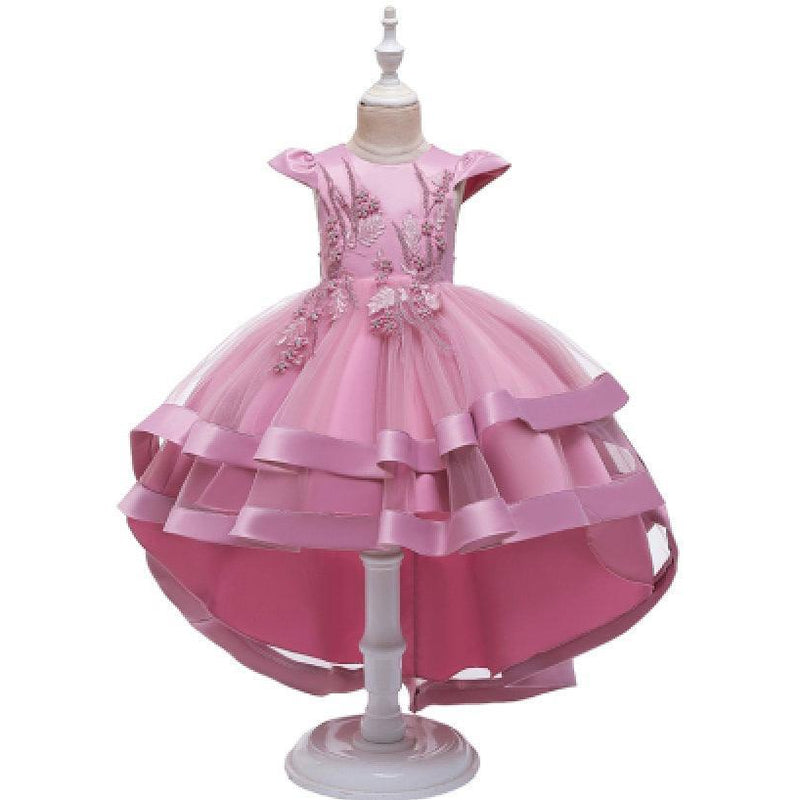Princess Girls Long Little Host Tail Dress Party Pink