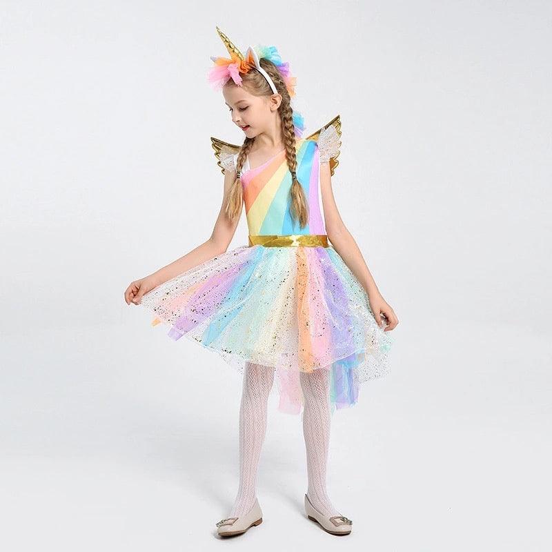 Toddler Girls Rainbow Unicorn Horn Party Dress