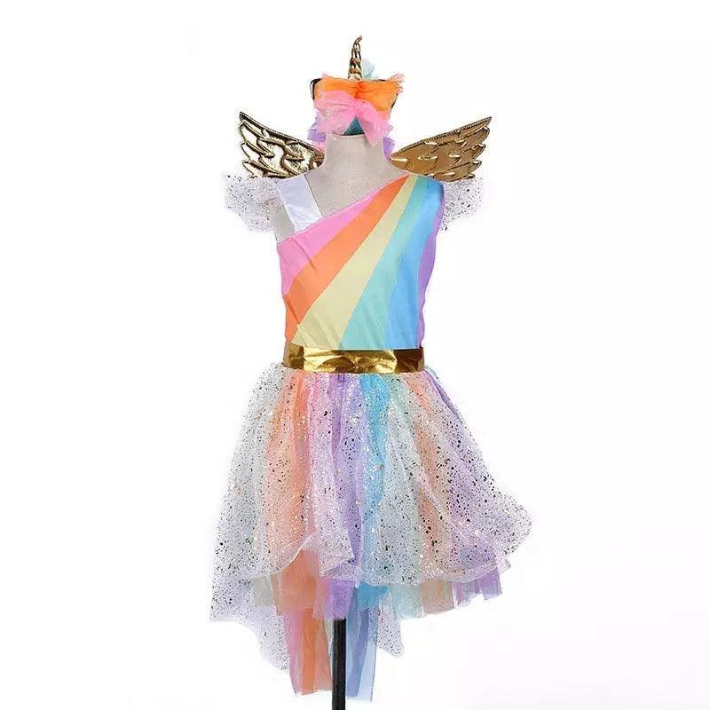 Toddler Girls Rainbow Unicorn Horn Party Dress