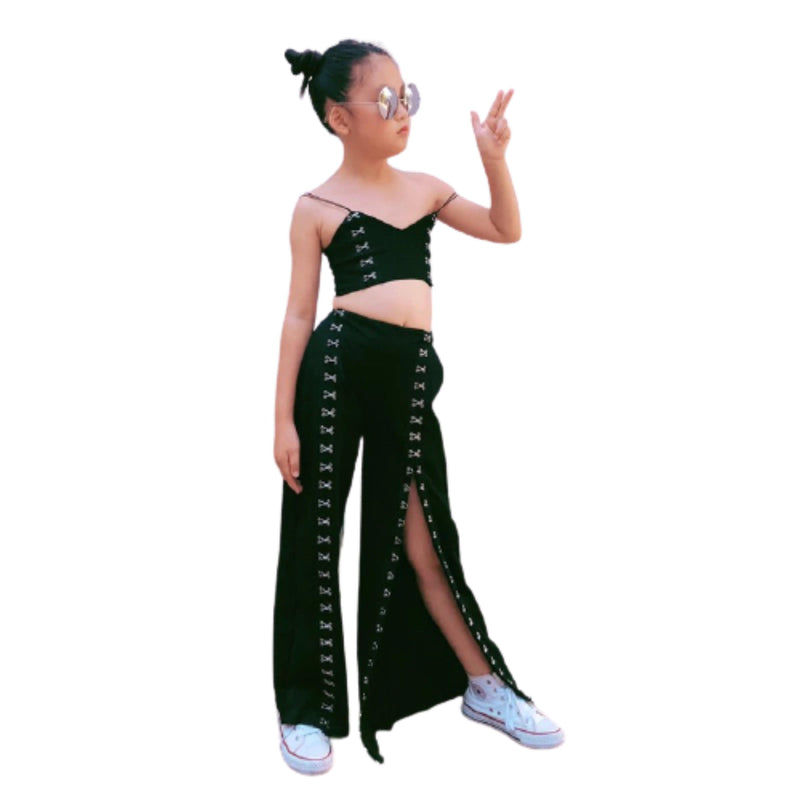 Girls Sets Tank Legs Trousers Outfit Black