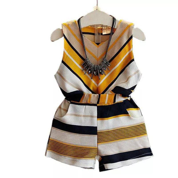 Girls Striped Sleeveless Blouse Tops Short Pants