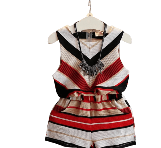 Girls Striped Sleeveless Blouse Tops Short Pants Red