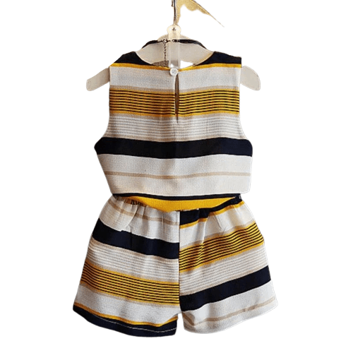 Girls Striped Sleeveless Blouse Tops Short Pants Yellow