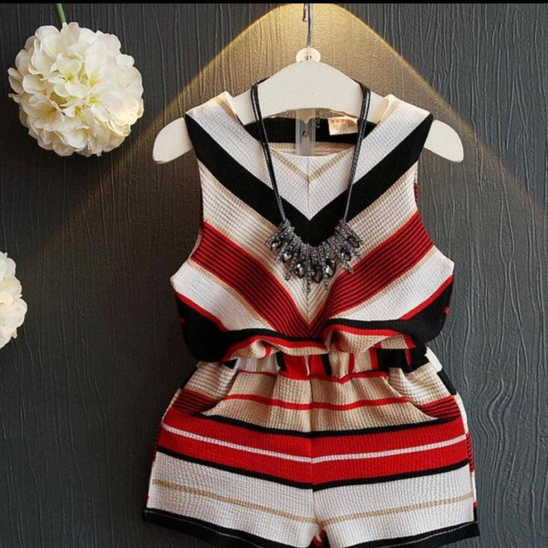 Girls Striped Sleeveless Blouse Tops Short Pants