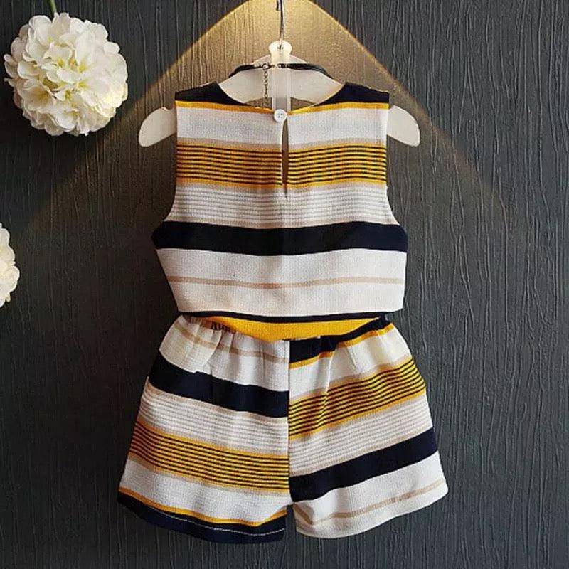 Girls Striped Sleeveless Blouse Tops Short Pants