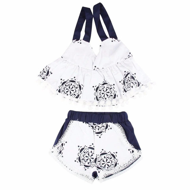 Girls Summer Backless Top Short Outfit White
