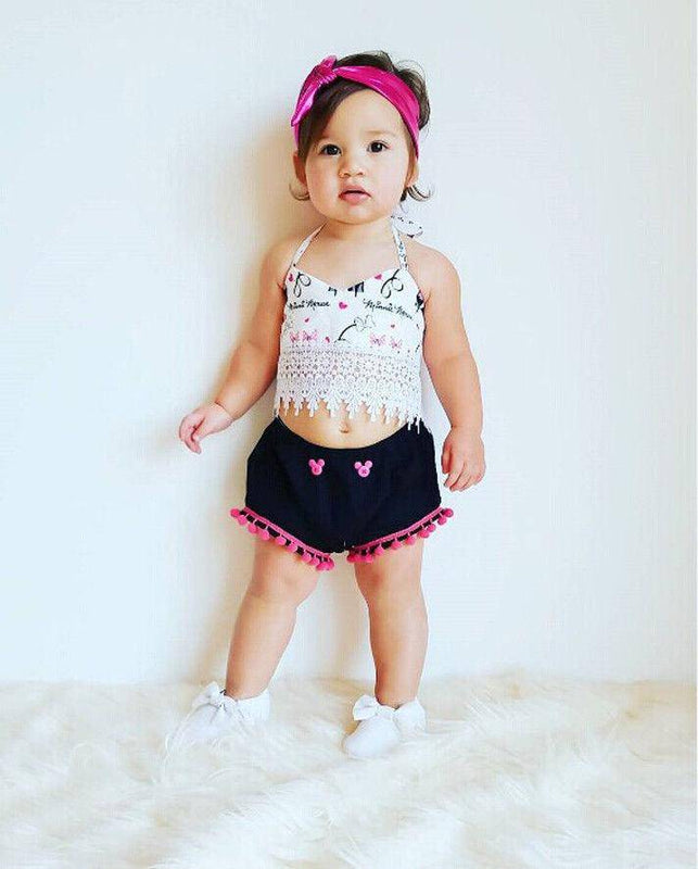 Girls Summer Backless Top Short Outfit