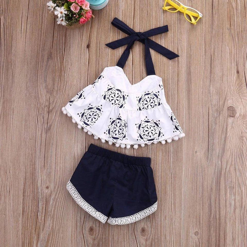Girls Summer Backless Top Short Outfit