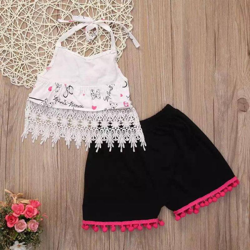 Girls Summer Backless Top Short Outfit Pink