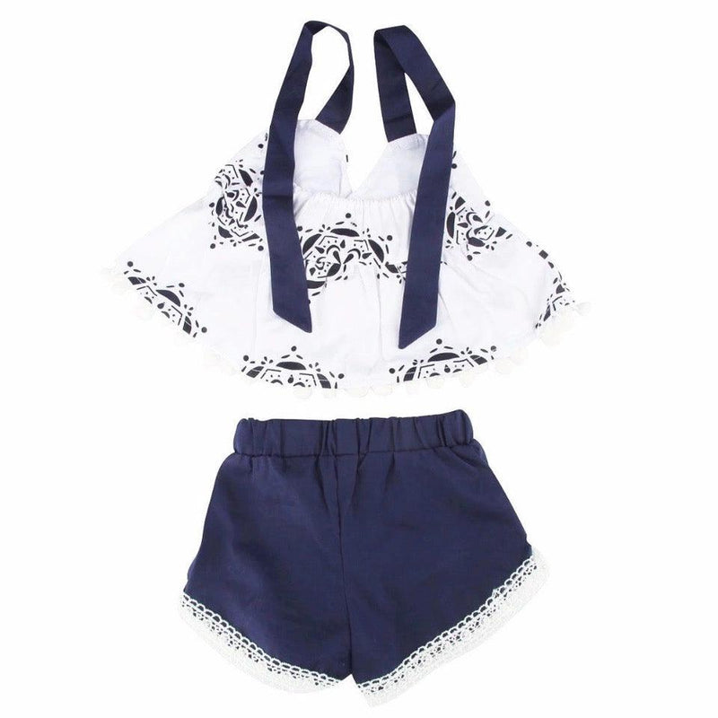 Girls Summer Backless Top Short Outfit Blue