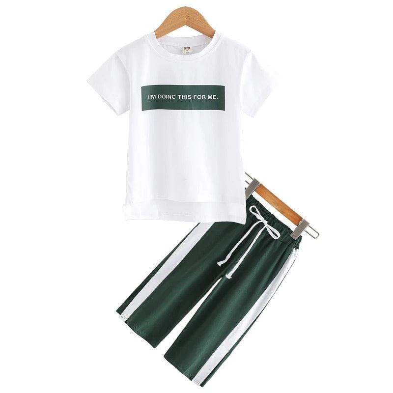 Girls T Shirt Tops Sweatpants Sport Suit Clothes White