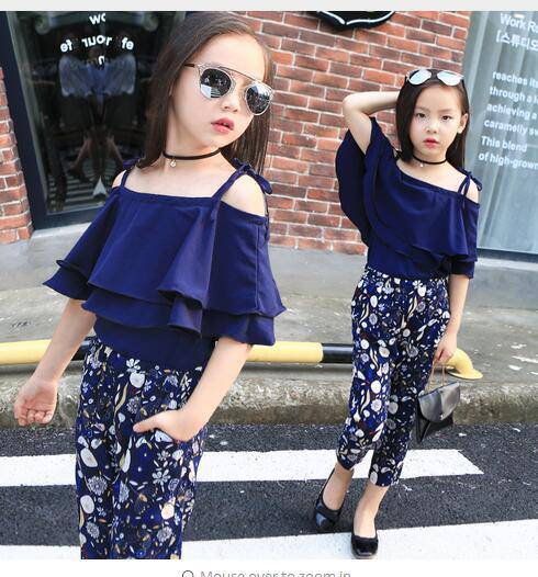 Girls Top Floral Summer Outfit Clothes Blue