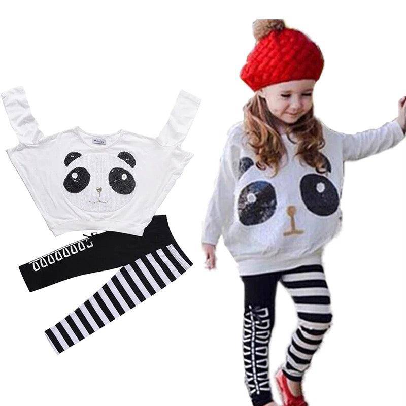 Girls Top Panda Sequin Stripe Pant White