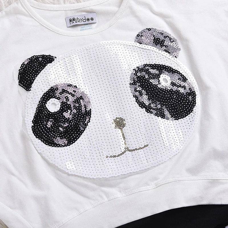 Girls Top Panda Sequin Stripe Pant