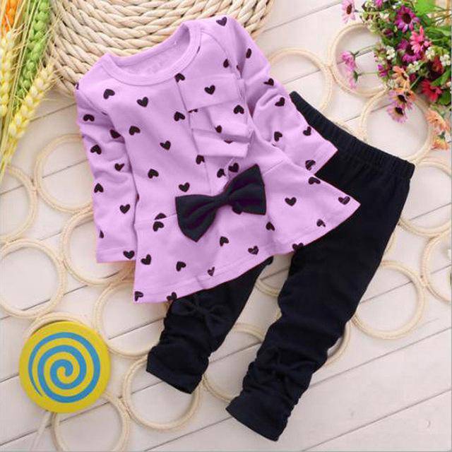 Girls Tops Bowknot Rabbit Panda Pants Outfit Purple