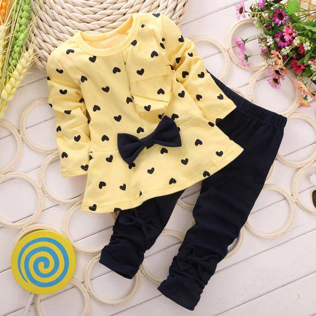 Girls Tops Bowknot Rabbit Panda Pants Outfit Yellow