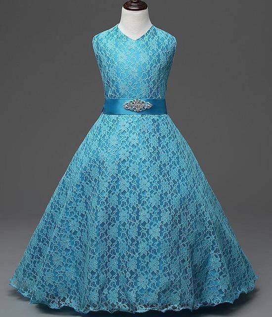 Girls Tulle Lace Birthday Party Frock Dress Peacock Blue