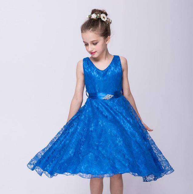 Girls Tulle Lace Birthday Party Frock Dress Blue