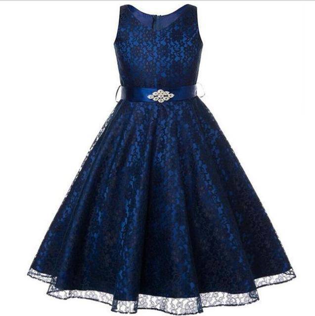 Girls Tulle Lace Birthday Party Frock Dress Deep Blue