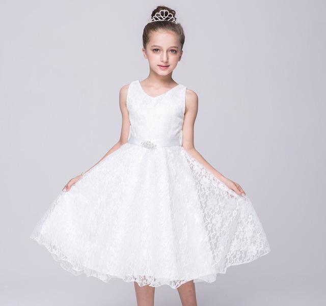 Girls Tulle Lace Birthday Party Frock Dress White