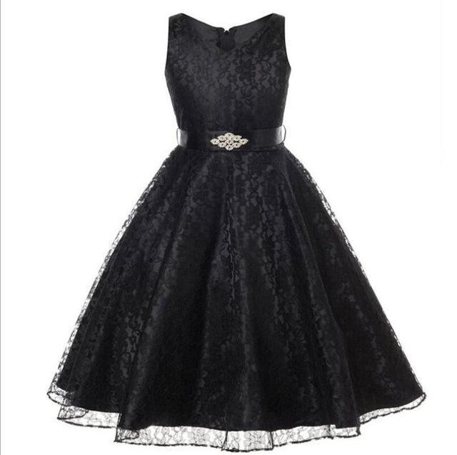 Girls Tulle Lace Birthday Party Frock Dress Black