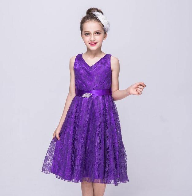 Girls Tulle Lace Birthday Party Frock Dress Purple