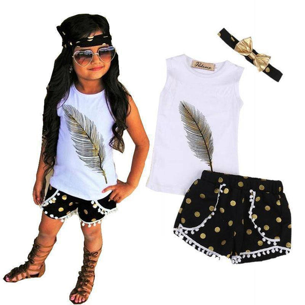 Girls Vest Top Tassels Bottom Headband Outfit White