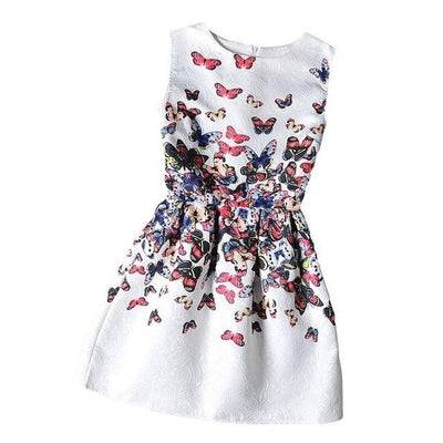 Girls Summer Butterfly Fish Floral Sleeveless Dress White Blue