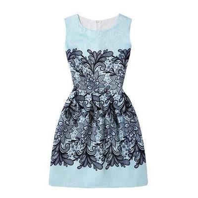 Girls Summer Butterfly Fish Floral Sleeveless Dress Light Blue