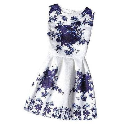 Girls Summer Butterfly Fish Floral Sleeveless Dress Navy Blue