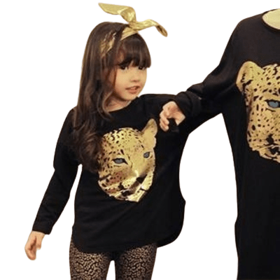 Full Girl Long Sleeve T Shirt Leopard Leggings Clothes Black